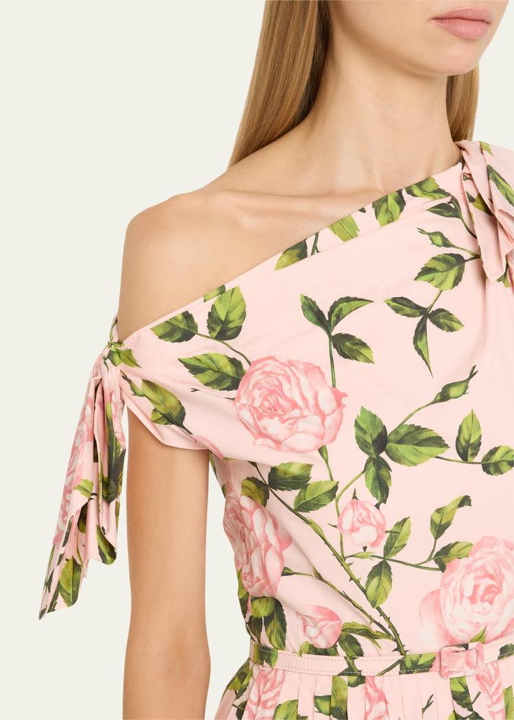 tie off-the-shoulder english roses poplin midi dress