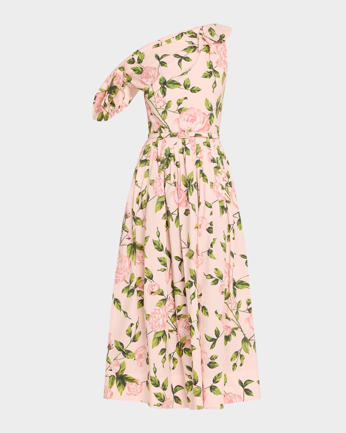 tie off-the-shoulder english roses poplin midi dress