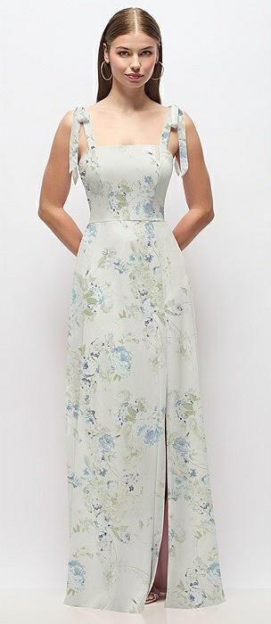 tie-shoulder chiffon maxi dress with front slit