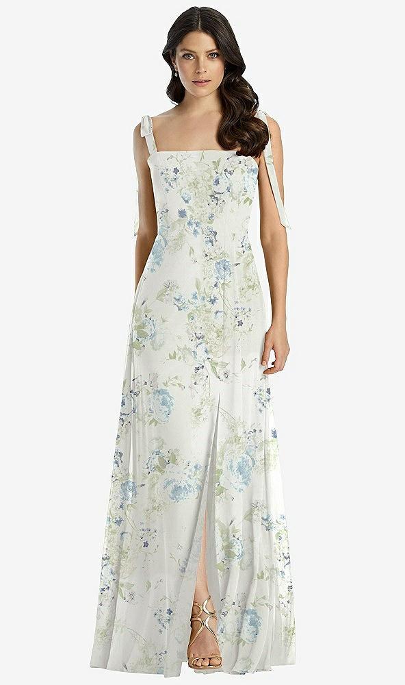 tie-shoulder chiffon maxi dress with front slit