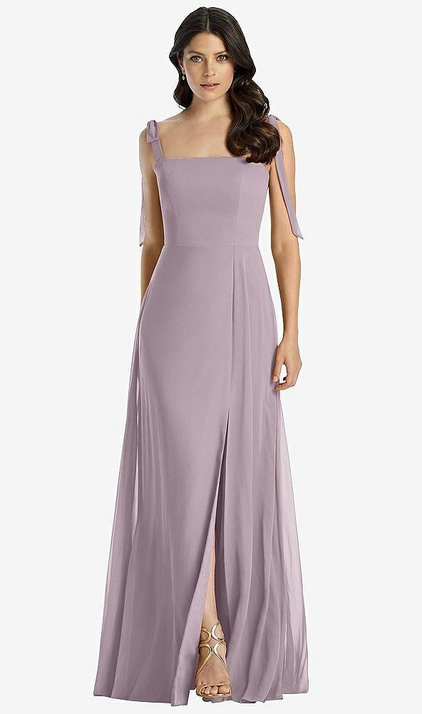 tie-shoulder chiffon maxi dress with front slit