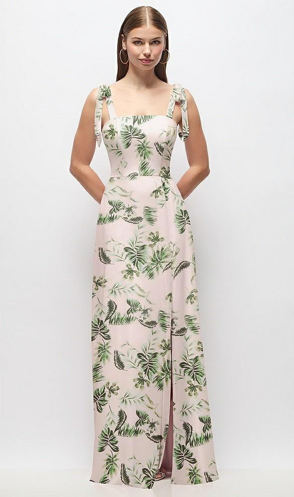 tie-shoulder chiffon maxi dress with front slit