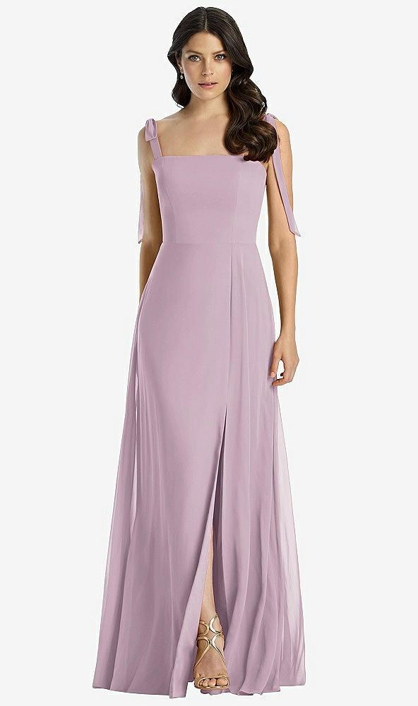 tie-shoulder chiffon maxi dress with front slit