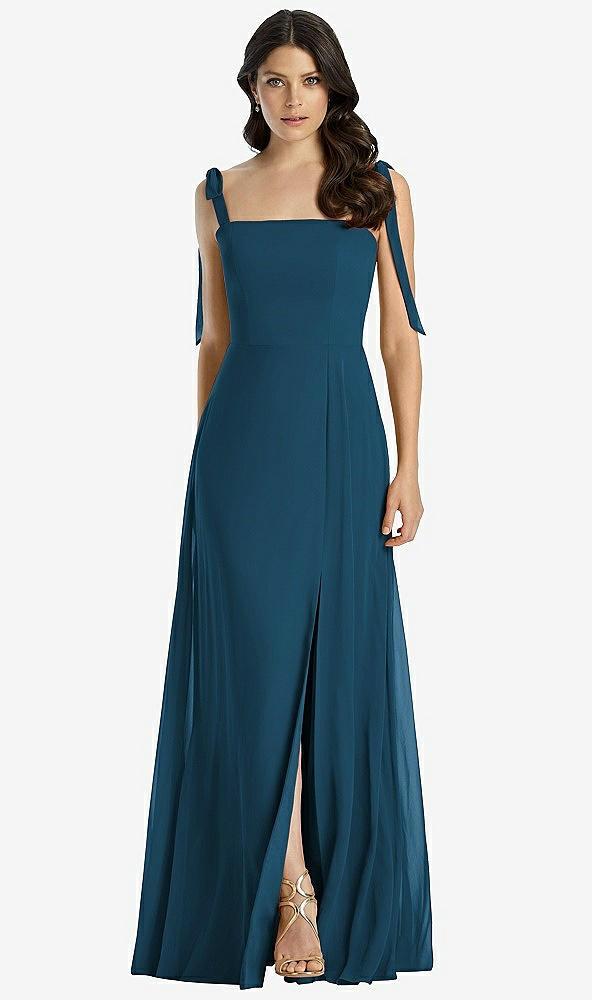 tie-shoulder chiffon maxi dress with front slit