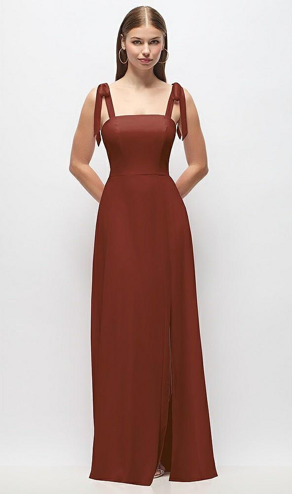 tie-shoulder chiffon maxi dress with front slit