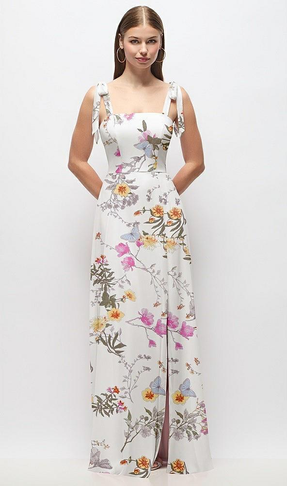 tie-shoulder chiffon maxi dress with front slit