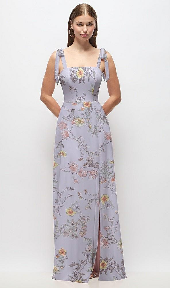 tie-shoulder chiffon maxi dress with front slit