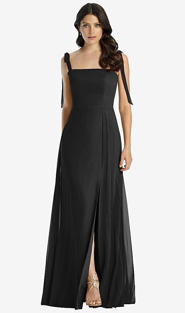 tie-shoulder chiffon maxi dress with front slit