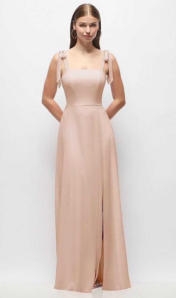 tie-shoulder chiffon maxi dress with front slit