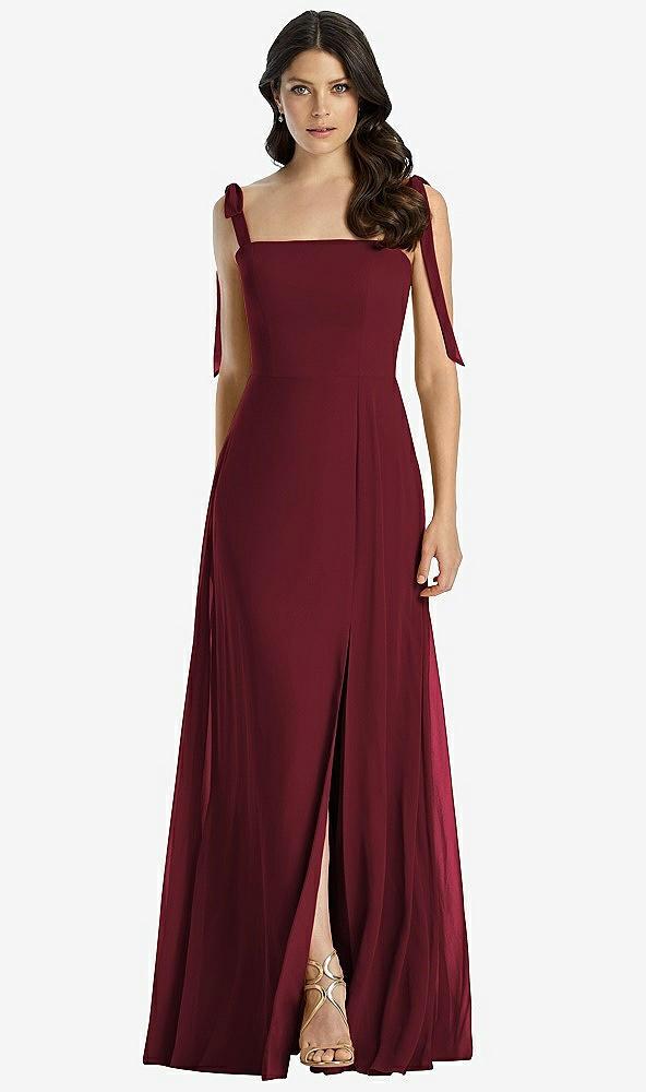 tie-shoulder chiffon maxi dress with front slit