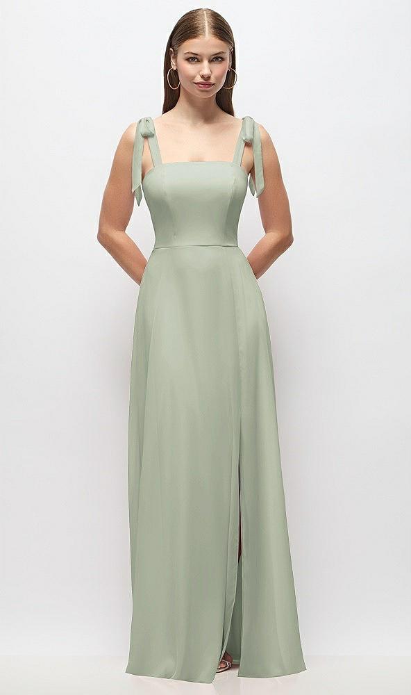 tie-shoulder chiffon maxi dress with front slit