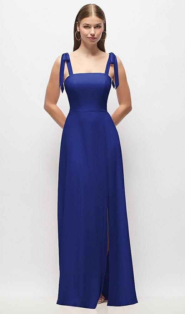 tie-shoulder chiffon maxi dress with front slit