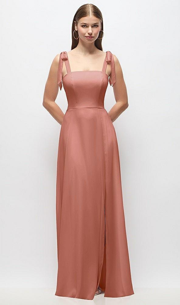 tie-shoulder chiffon maxi dress with front slit