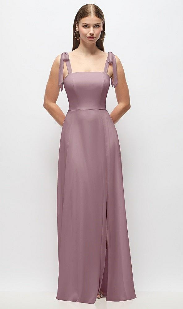 tie-shoulder chiffon maxi dress with front slit