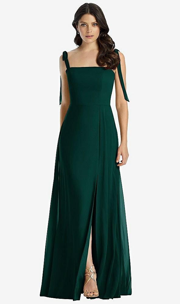 tie-shoulder chiffon maxi dress with front slit