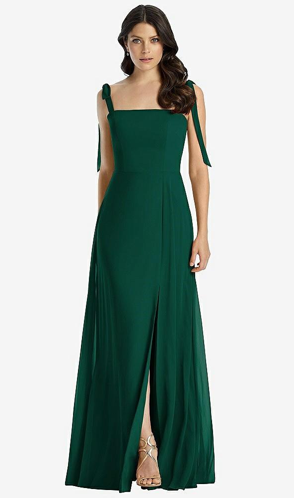 tie-shoulder chiffon maxi dress with front slit