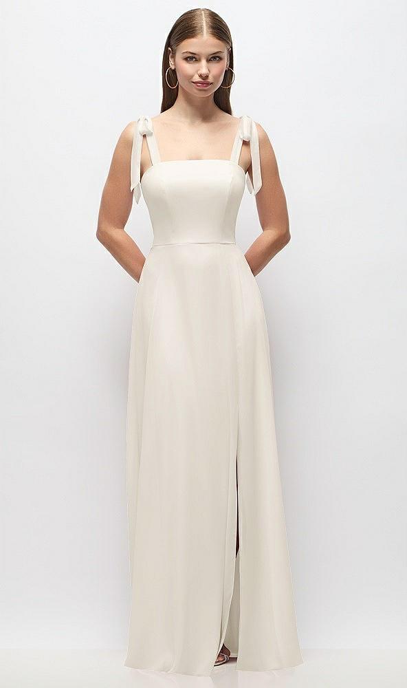 tie-shoulder chiffon maxi dress with front slit