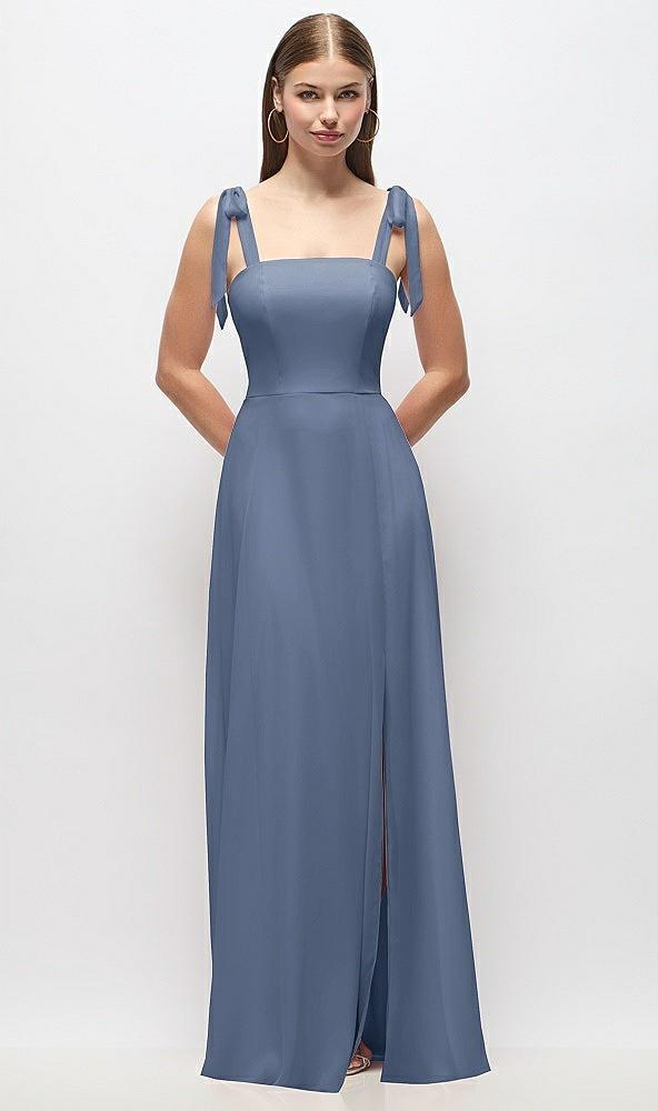 tie-shoulder chiffon maxi dress with front slit