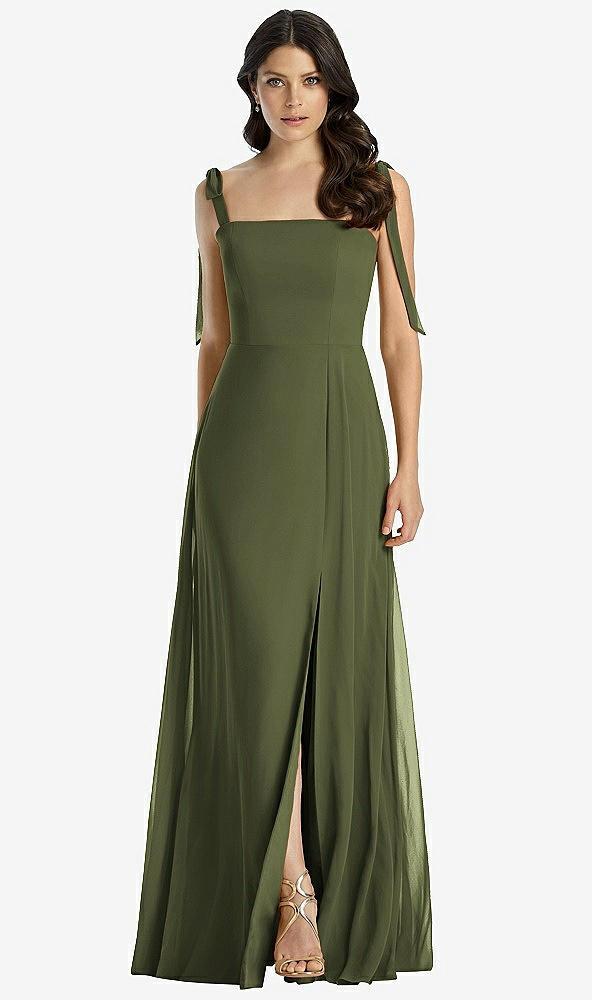 tie-shoulder chiffon maxi dress with front slit
