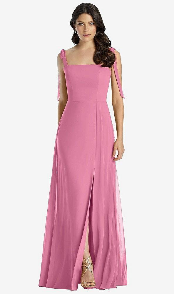 tie-shoulder chiffon maxi dress with front slit