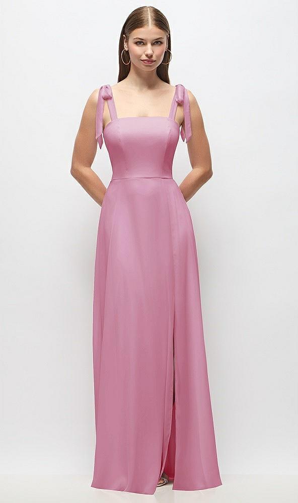 tie-shoulder chiffon maxi dress with front slit