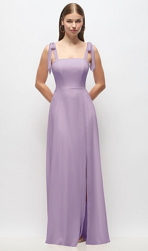 tie-shoulder chiffon maxi dress with front slit