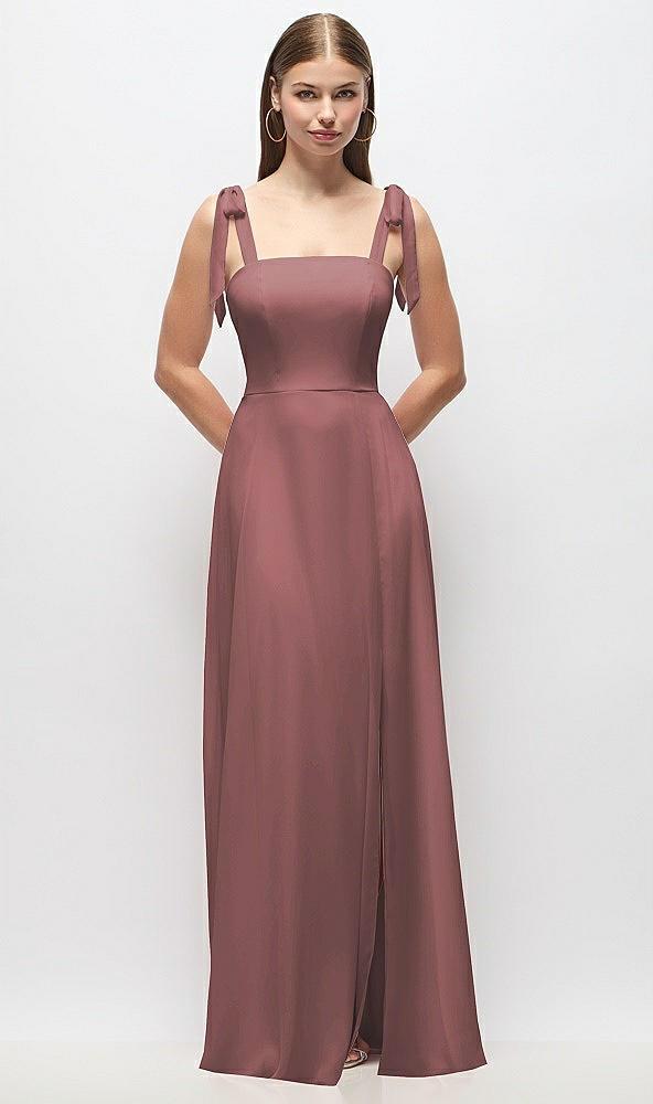 tie-shoulder chiffon maxi dress with front slit