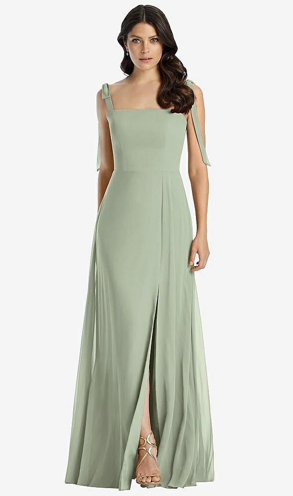 tie-shoulder chiffon maxi dress with front slit