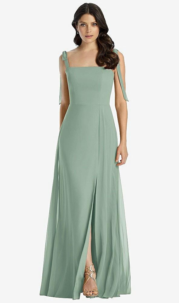 tie-shoulder chiffon maxi dress with front slit