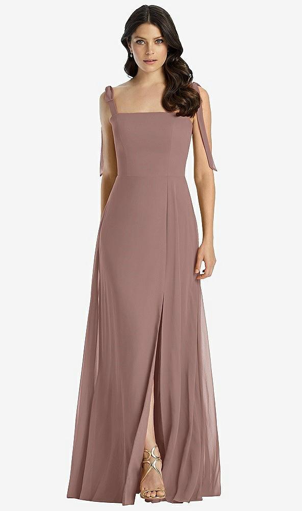 tie-shoulder chiffon maxi dress with front slit