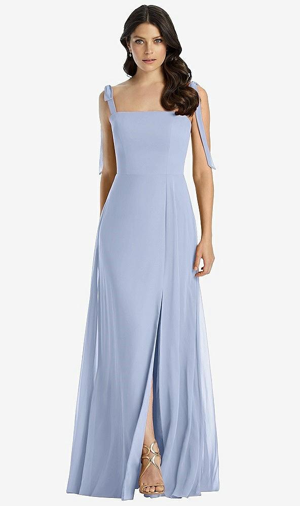 tie-shoulder chiffon maxi dress with front slit