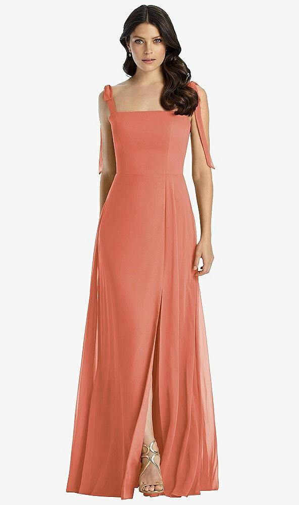 tie-shoulder chiffon maxi dress with front slit