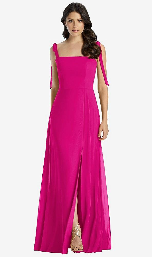 tie-shoulder chiffon maxi dress with front slit