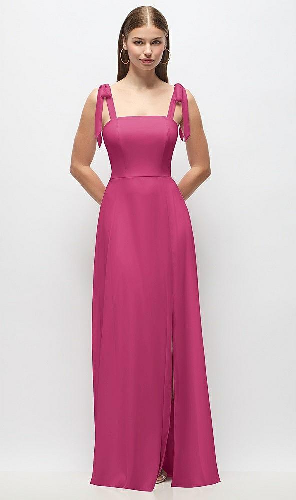 tie-shoulder chiffon maxi dress with front slit