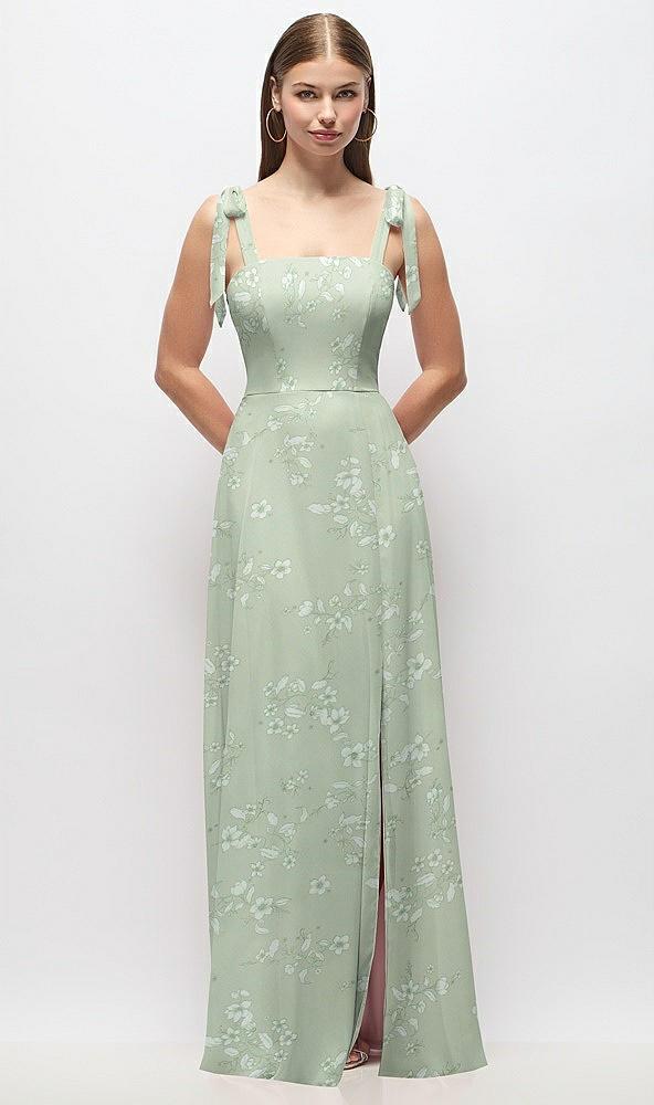 tie-shoulder chiffon maxi dress with front slit