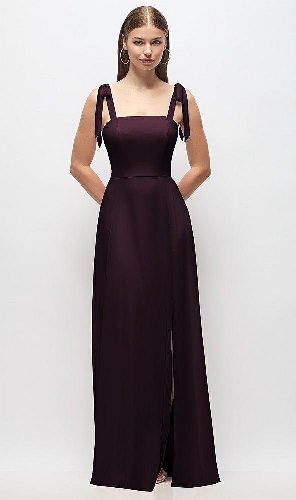 tie-shoulder chiffon maxi dress with front slit