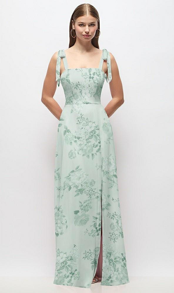 tie-shoulder chiffon maxi dress with front slit