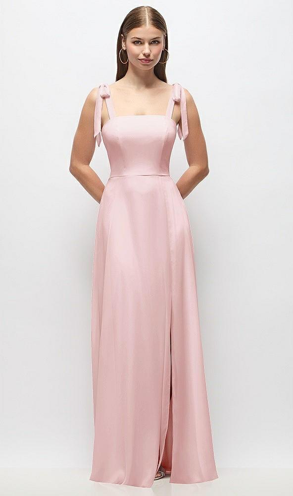 tie-shoulder chiffon maxi dress with front slit