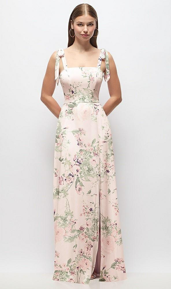 tie-shoulder chiffon maxi dress with front slit