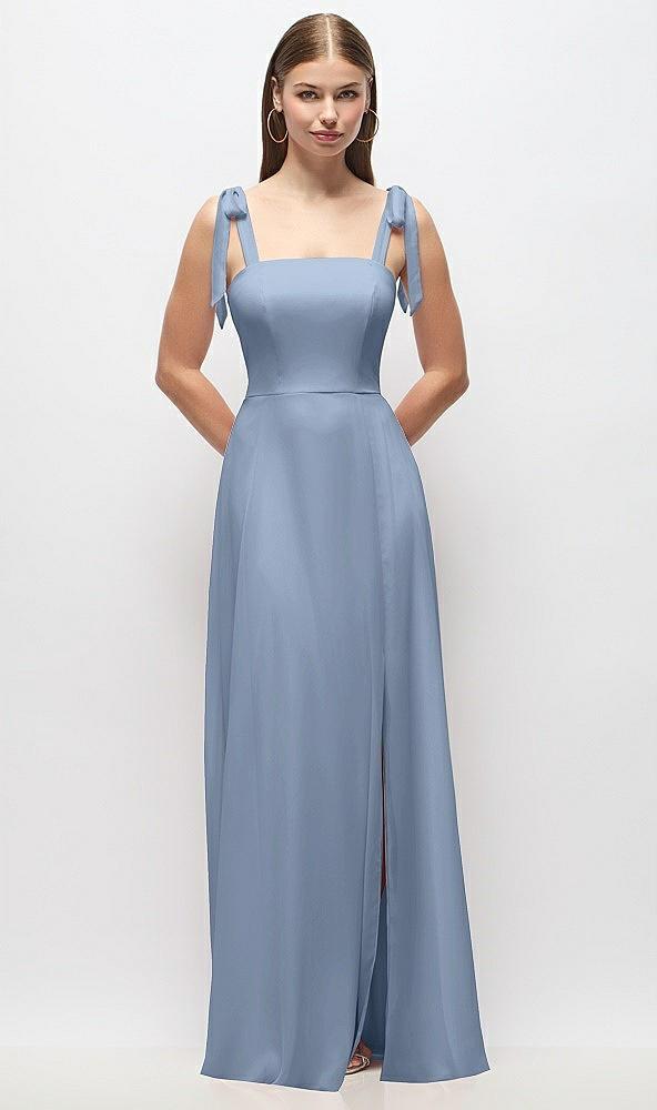 tie-shoulder chiffon maxi dress with front slit