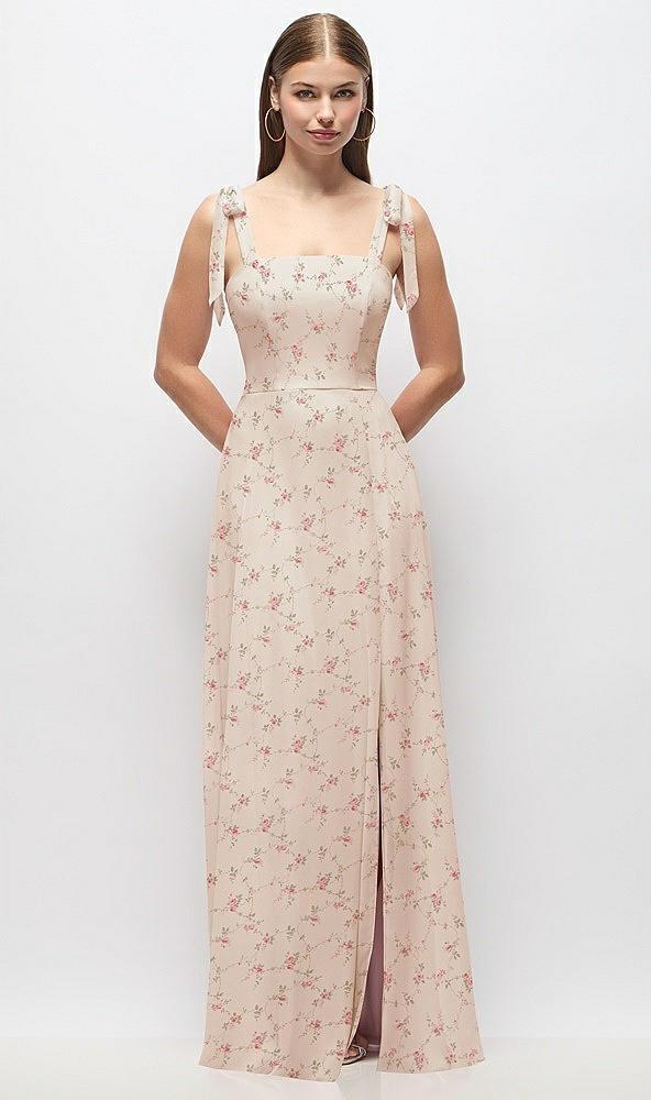 tie-shoulder chiffon maxi dress with front slit