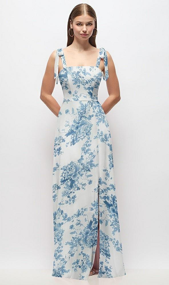 tie-shoulder chiffon maxi dress with front slit