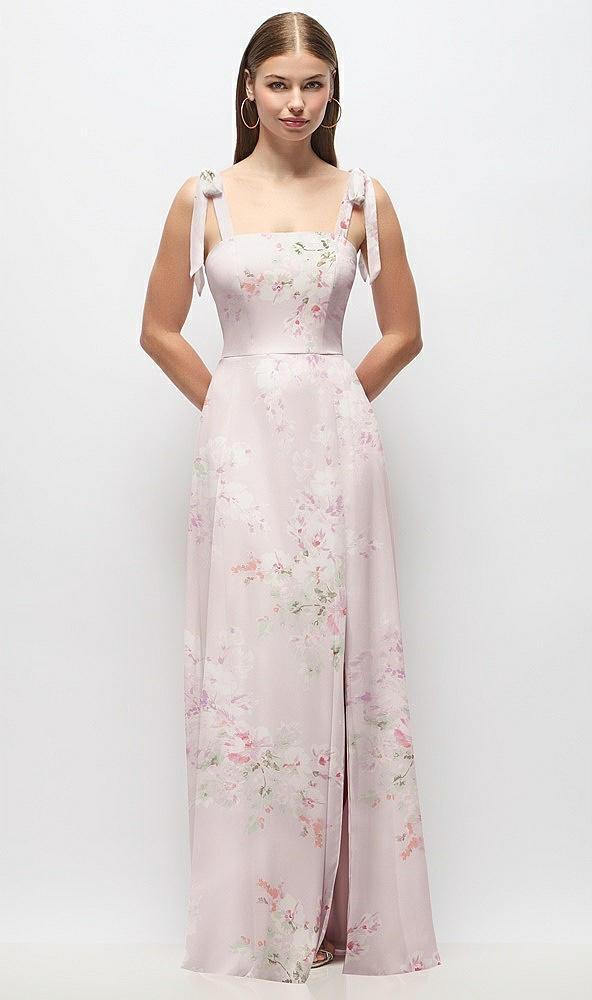 tie-shoulder chiffon maxi dress with front slit