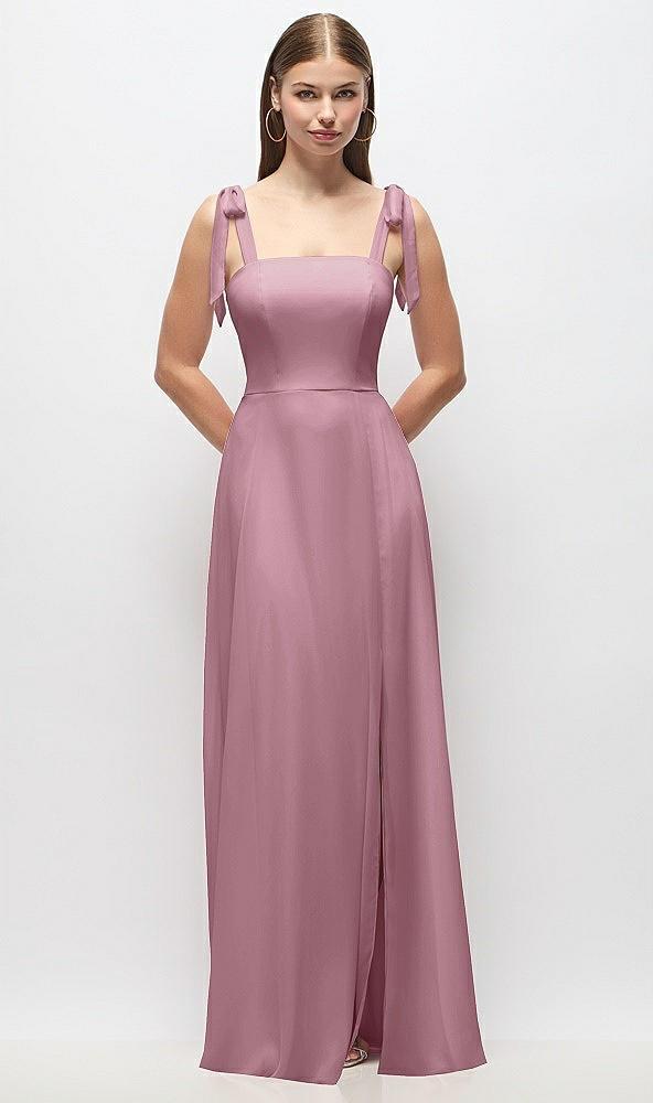 tie-shoulder chiffon maxi dress with front slit