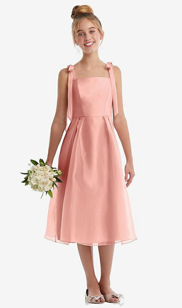 tie shoulder pleated full skirt junior bridesmaid dress