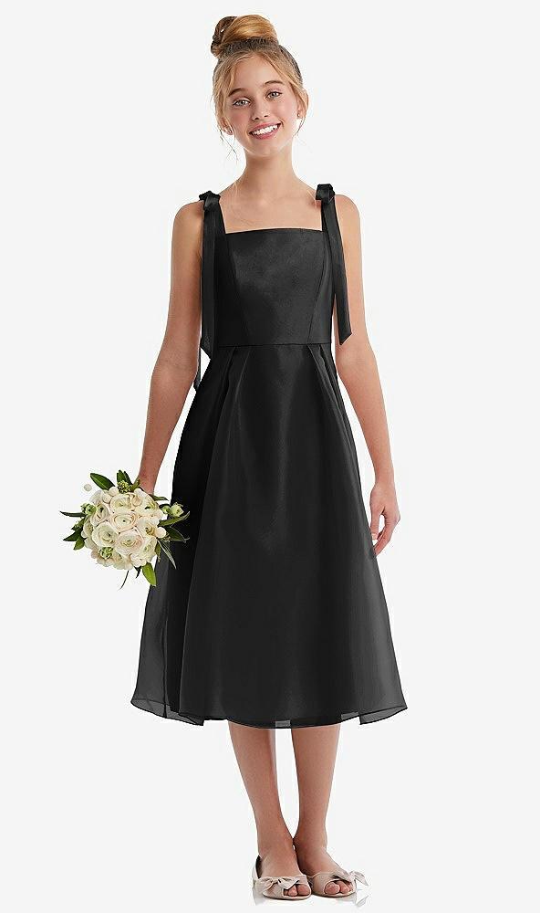tie shoulder pleated full skirt junior bridesmaid dress