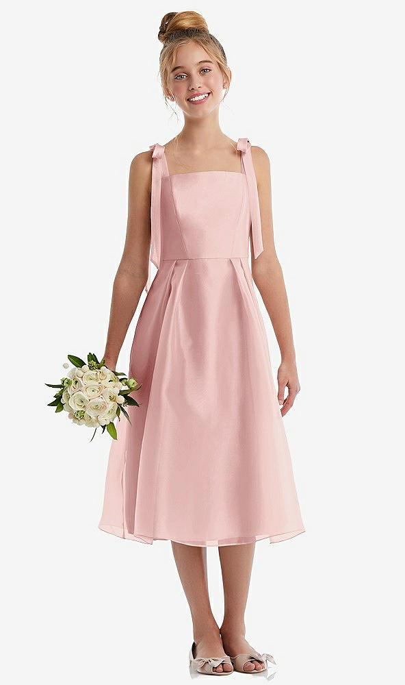 tie shoulder pleated full skirt junior bridesmaid dress