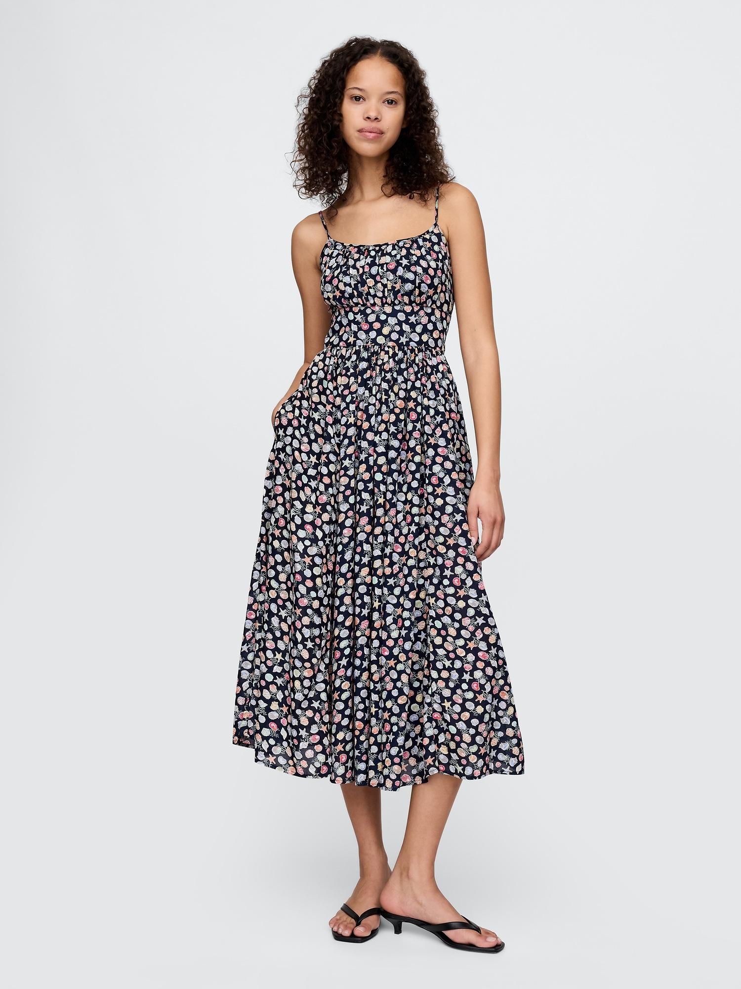 tie-strap cami midi dress