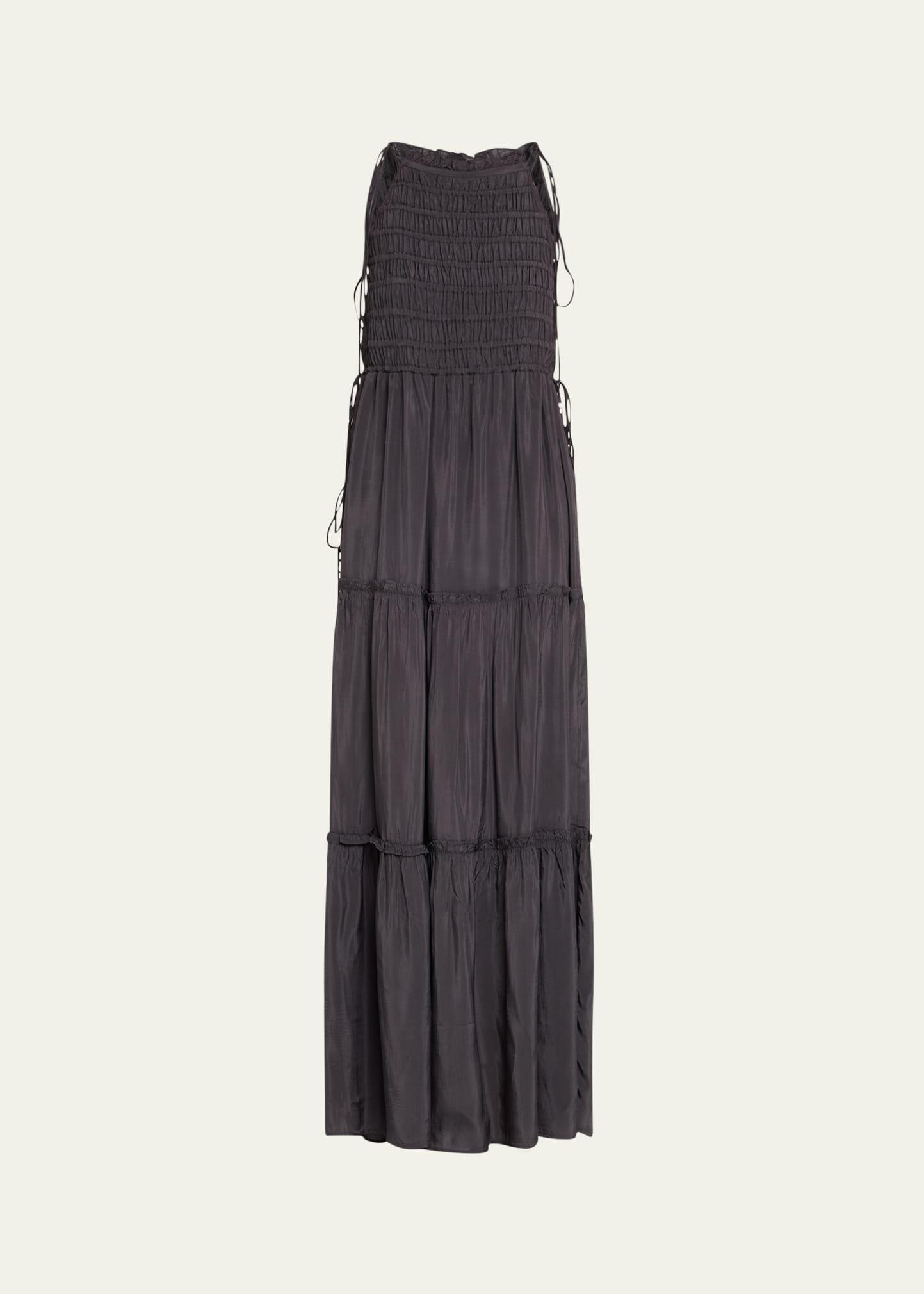 tie-strap smocked maxi slip dress