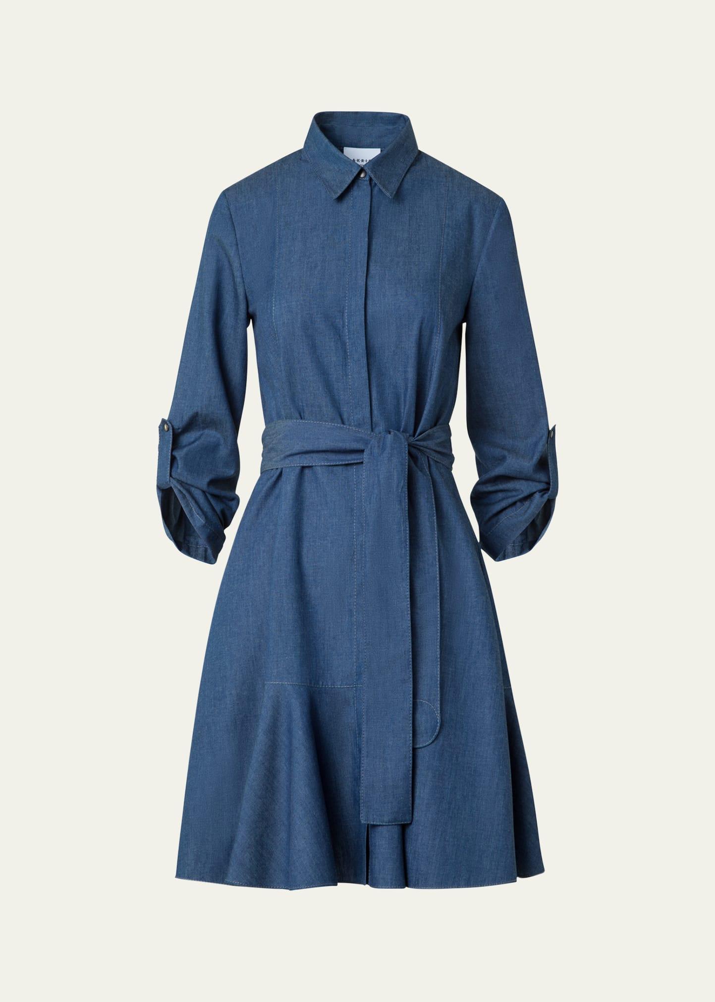 tie-waist cotton denim shirtdress